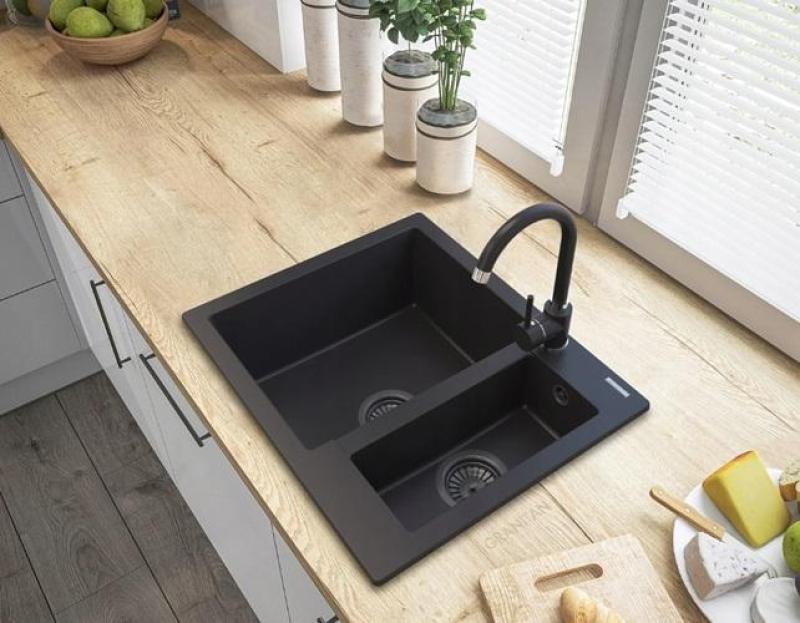 Graniteland Adda Granite Black 1.5 Sink Top Mount 600x495mm 1208971454