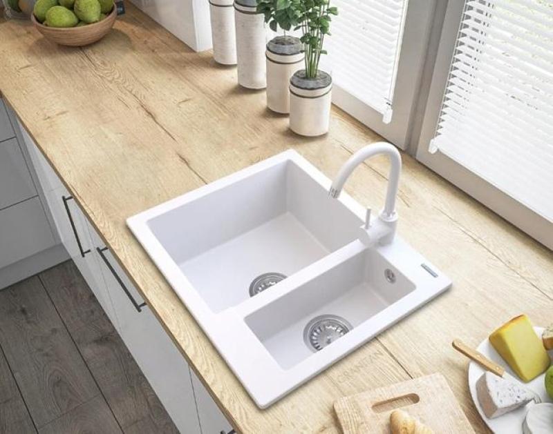 Graniteland Adda Granite White 1.5 Sink Top Mount 600x495mm 1208971455