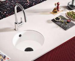Ausmann Ceramic Ember Ceramic White Round Sink Top Mount and Under Mount with Black Plug 1208971464
