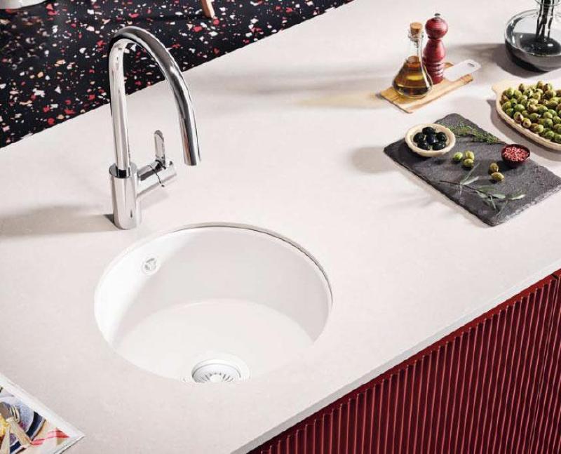 Ausmann Ceramic Ember Ceramic White Round Top Mount and Undermount Sink with White Plug 1208971465
