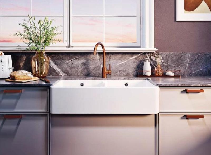 Ausmann Ceramic Mira Ceramic White Double Sink - Undermount and Intermediate 890 x 456 mm with Gun Metal Plugs 1208971473