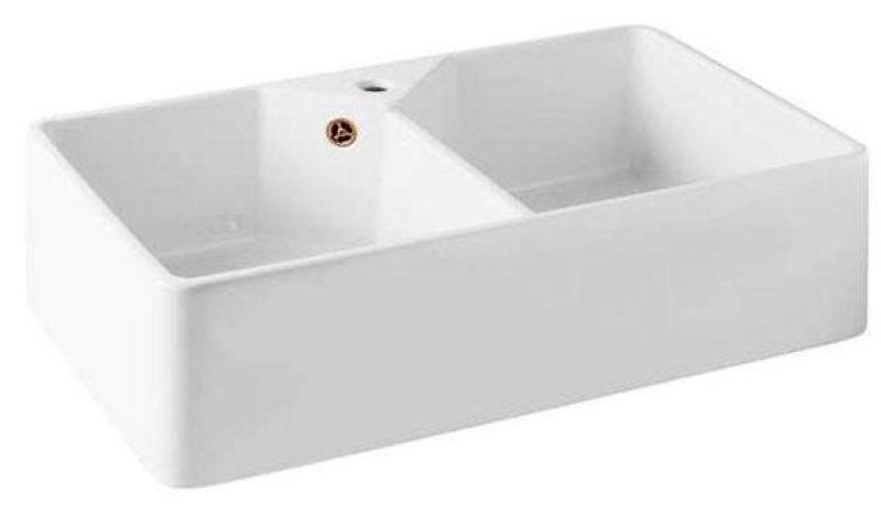Ausmann Ceramic Mira Ceramic White Double Sink - Undermount and Intermediate 793 x 450 mm with faucet hole bench and Copper plug 1208971477