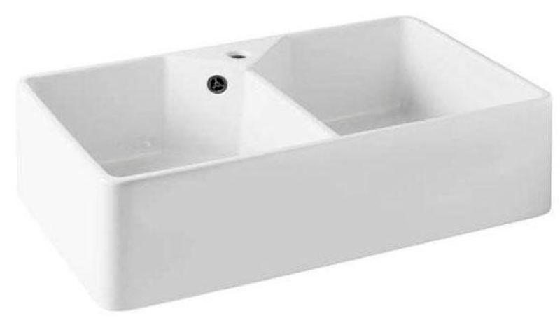 Ausmann Ceramic Mira Ceramic White Double Sink - Undermount and Intermediate Construction 793 x 450 mm with faucet hole bench and Gun metal plug 1208971478