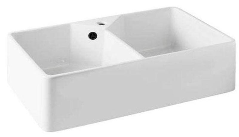 Ausmann Ceramic Mira Ceramic White Double Sink - Undermount and Intermediate 793 x 450 mm with faucet hole bench and Black plug 1208971479