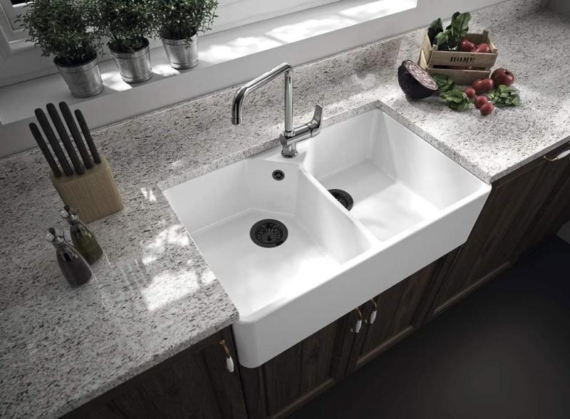 Ausmann Ceramic Mira Ceramic White Double Sink - Undermount and Intermediate 793 x 450 mm with faucet hole bench and Black plug 1208971479