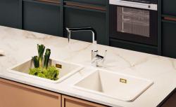 Ausmann Ceramic Ember Ceramic White Square Sink Top Mount and Undermount 40 x 40 cm with Golden Plug 1208971481