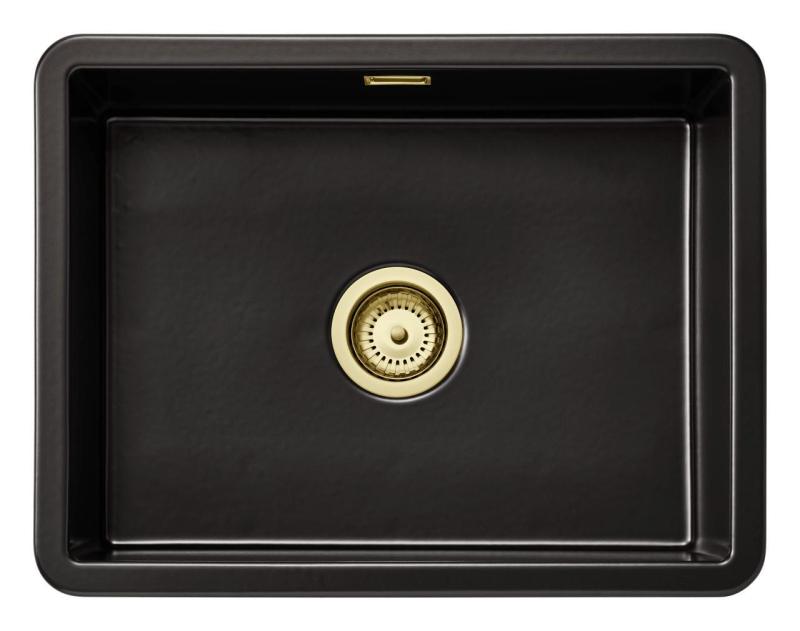 Ausmann Ceramic Ember Ceramic Mat Black Sink - Top Mount and Undermount 54 x 40 cm with Gold plug 1208971496