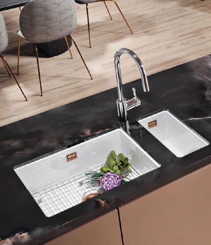 Ausmann Ceramic Ember Ceramic White Half Sink Topmount and Undermount 174 x 400 mm with Copper Plug 1208971502