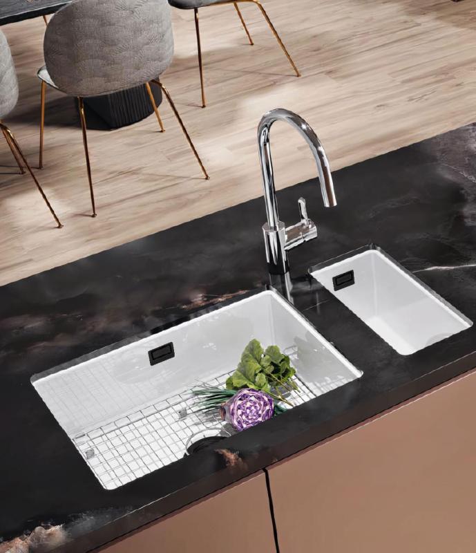 Ausmann Ceramic Ember Ceramic White Half Sink Top Mount and Undermount 174 x 400 mm with Black Plug 1208971504