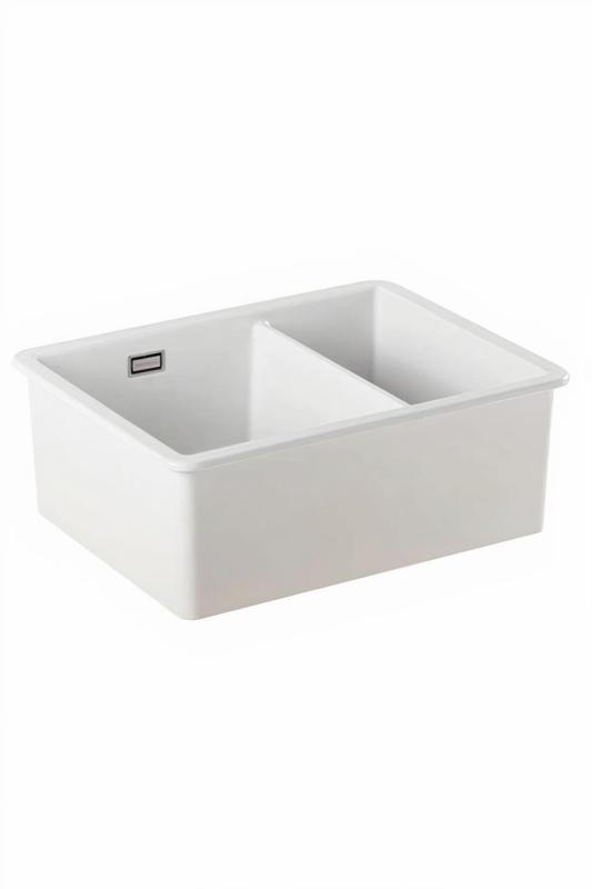 Ausmann Ceramic Ember Ceramic White One and a Half Bowl Sink Top Mount and Under Mount 535 x 400 mm with Gun Metal Plugs 1208971508