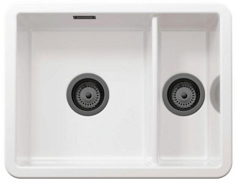 Ausmann Ceramic Ember Ceramic White One and a Half Bowl Sink Top Mount and Undermount 495 x 370 mm with Gun Metal Plugs 1208971515