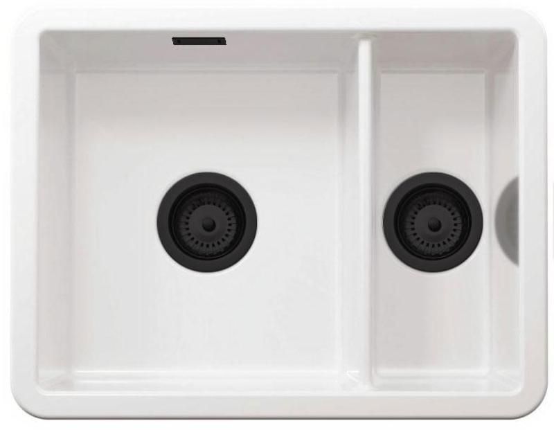Ausmann Ceramic Ember Ceramic White One and a Half Bowl Sink Overmount and Undermount 495 x 370 mm with Black Plugs 1208971516