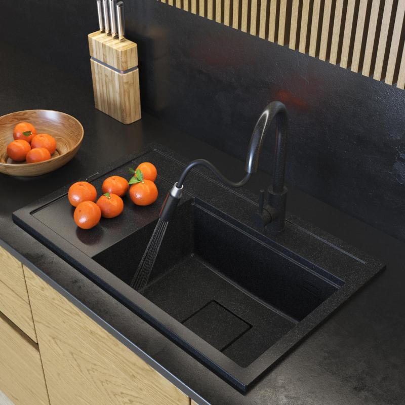 Graniteland Seta Granite black bluestone Hardstone Built-in sink 80x50 cm 1208971619