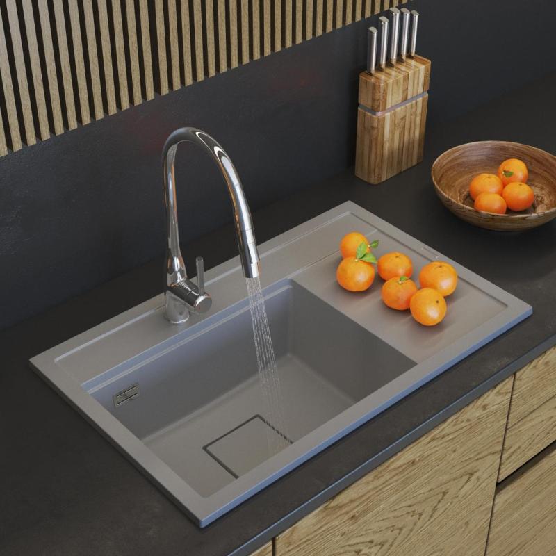 Graniteland Seta Granite Gray Top-mount Sink 80x50 cm 1208971621