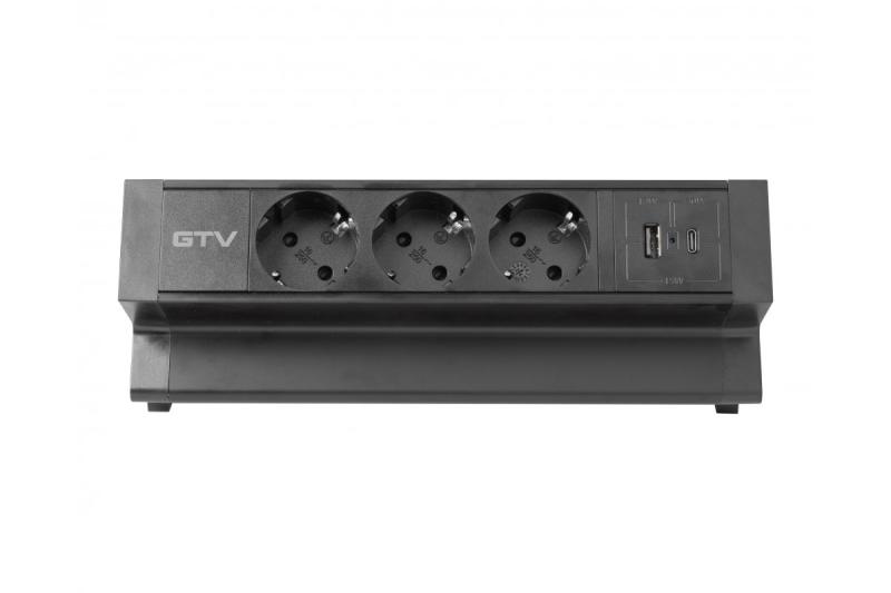 Furniture socket BASCO, 3xSHUKO, USB A+C, cable 1.5 m, black