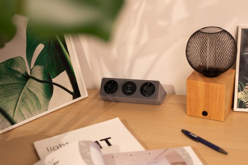 Furniture socket SOFITO, 2xSHUKO, USB A+C, cable 1.5 m, gray flock