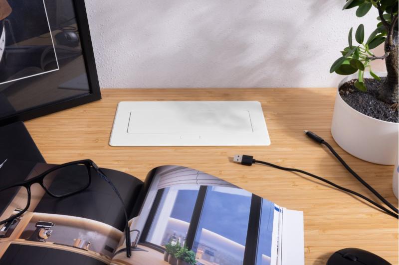 Furniture socket MULTISOFT, 2xSHUKO, USB A+C, RJ45, cable 1.5 m, white