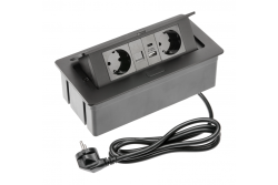 Furniture socket MULTISOFT, 2xSHUKO, USB A+C, RJ45, cable 1.5 m, black