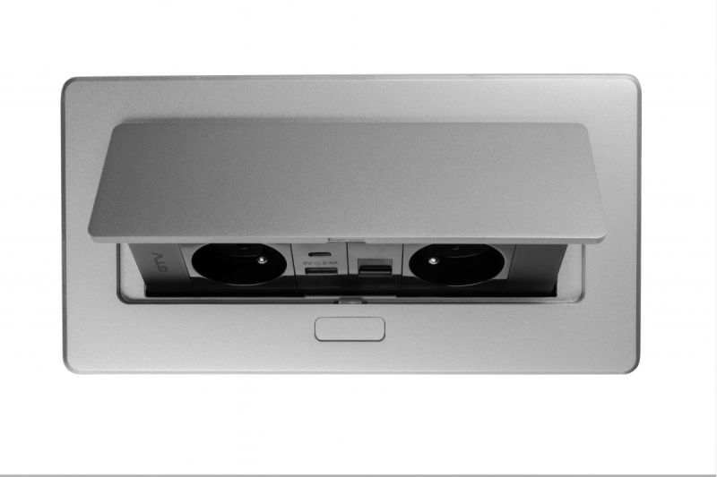 Furniture socket MULTISOFT, 2xSHUKO, USB A+C, RJ45, cable 1.5 m, aluminum