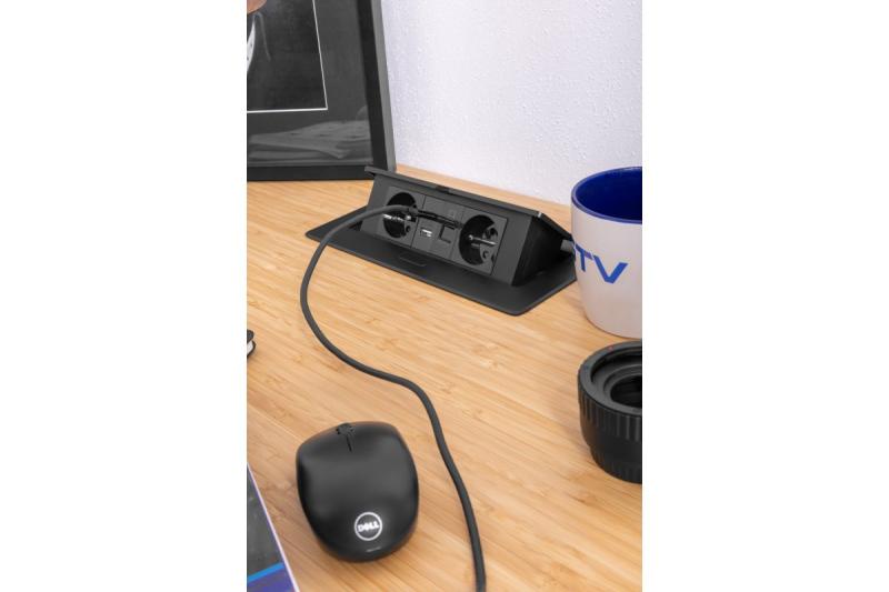 MULTISOFT Furniture Socket 2x Socket with Earthing, USB A+C, RJ45, Power Cable with Plug, Black