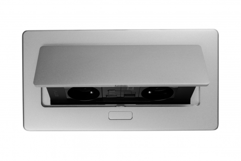 MULTISOFT Furniture Socket 2x Socket with Earthing, USB A+C, RJ45, Power Cable with Plug, Aluminium