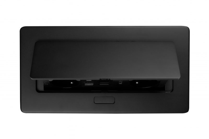 Furniture socket MULTISOFT, 2xSHUKO, USB A+C, RJ45, HDMI cable 1.5 m, black