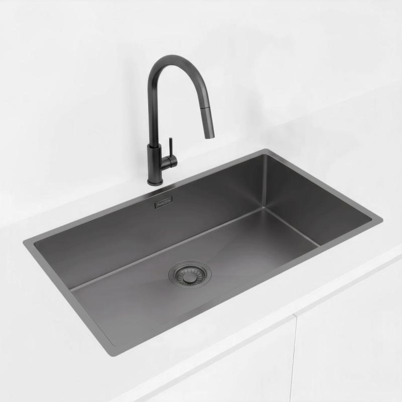 Pure.Sink Luxion Large Gun metal sink 74x40 cm undermount, flush mount, and top mount PLX7440-61
