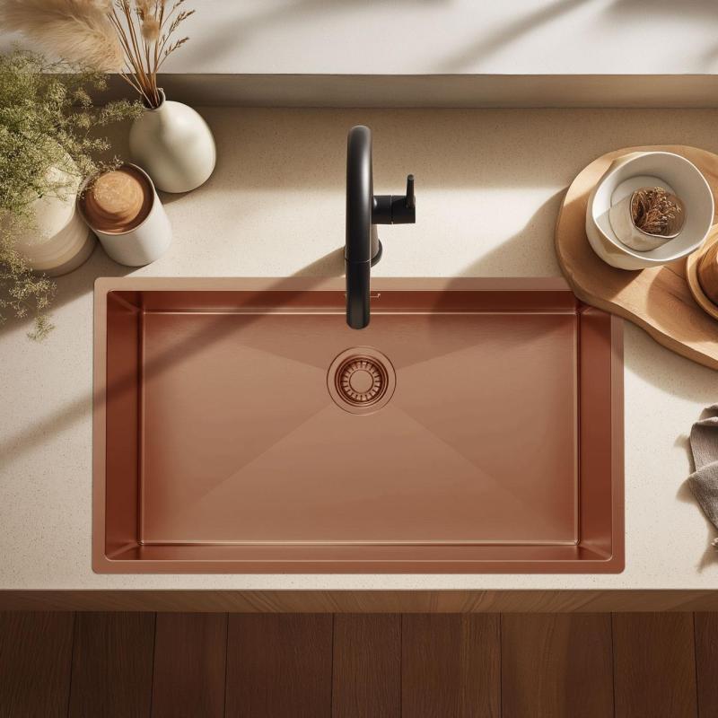 Pure.Sink Luxion Large copper sink 74x40 cm undermount, flush mount, and top mount PLX7440-62