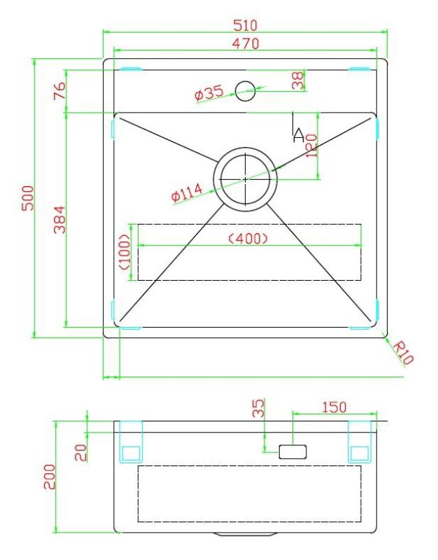 Pure.Sink Luxion Gold sink 51x50 cm Tapwing with tap hole PLX5150T-60
