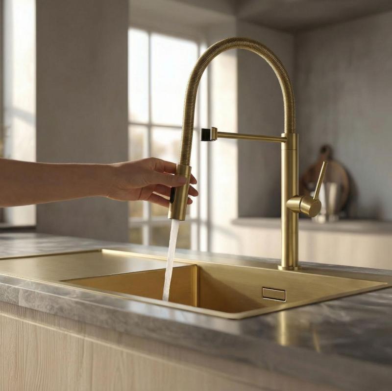 Pure.Sink Luxion Gold kitchen faucet with flexible spout and 2 spray modes PLXFLEX-60