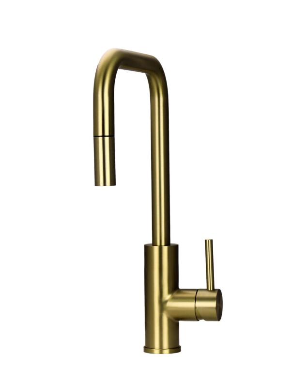 Pure.Sink Luxion Gold square kitchen faucet with pull-out spout PLXSQUA-60