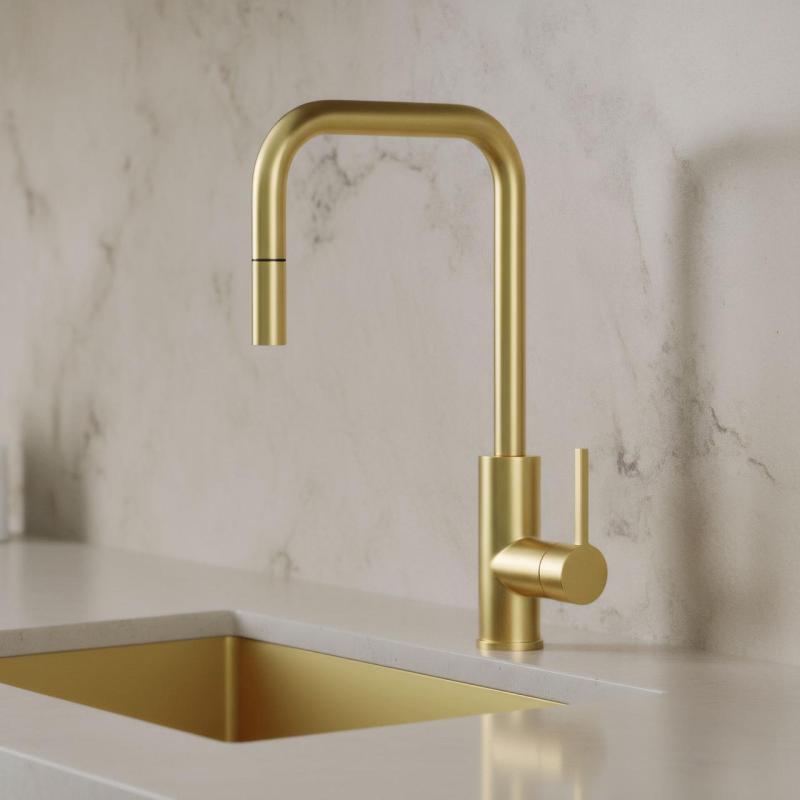 Pure.Sink Luxion Gold square kitchen faucet with pull-out spout PLXSQUA-60