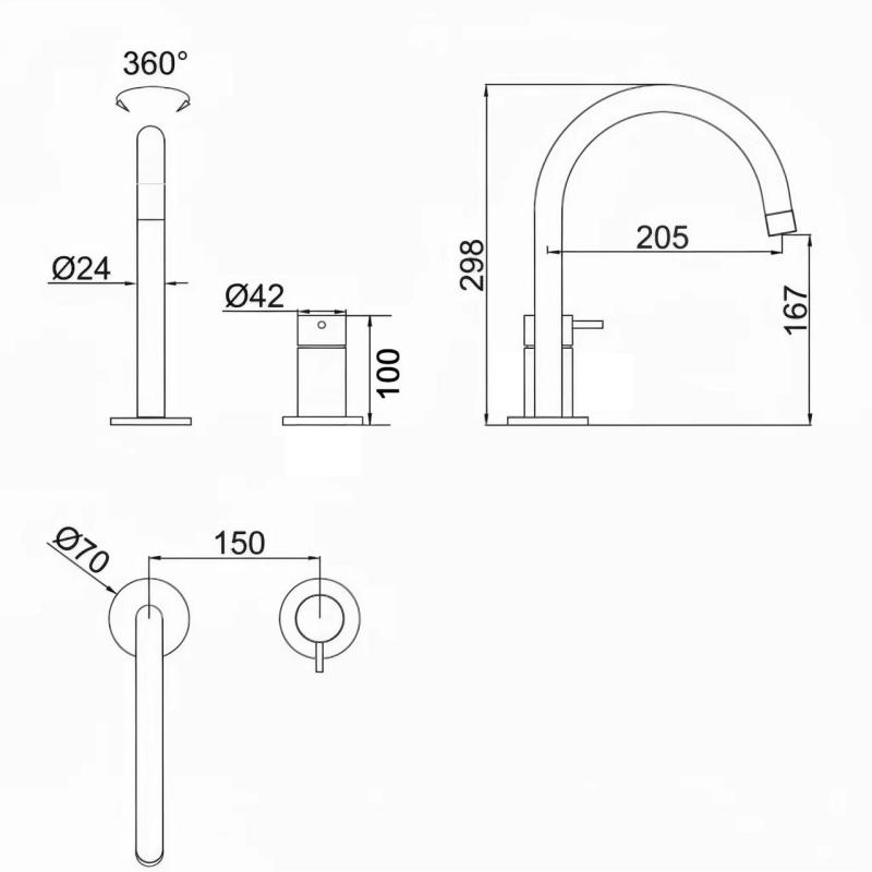 Pure.Sink Luxion 2-hole Matte Black Kitchen Faucet with Round Spout PLX2HR-10