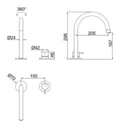 Pure.Sink Luxion 2-hole Gun metal kitchen faucet with round spout PLX2HR-61