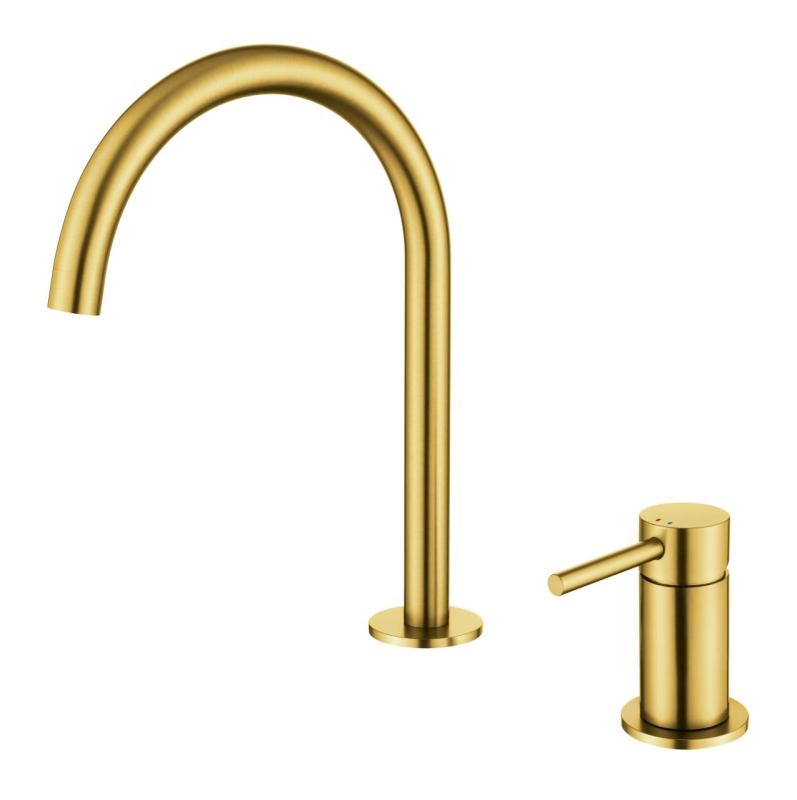 Pure.Sink Luxion 2-hole gold kitchen faucet with round spout PLX2HR-60