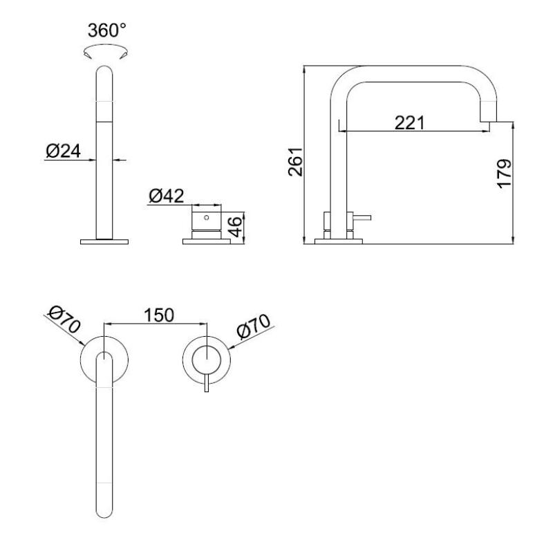 Pure.Sink Luxion 2-hole Gold kitchen faucet with U spout PLX2HU-60