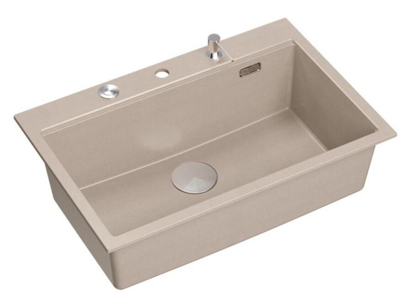 Quadri Hard Rock Beige granite build-up large sink 76x50cm including stainless steel plug and accessories 1208971751