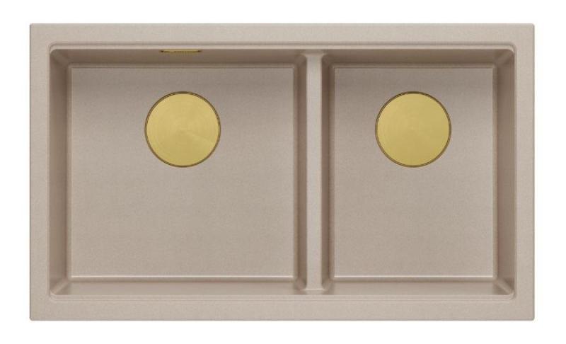 Quadri Newport II Double Beige Granite Undermount Sink 702 x 390 mm with Gold Plug 1208971756