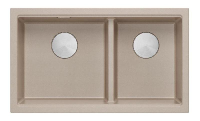 Quadri Newport II Double Beige Granite Undermount Sink 702 x 390 mm with Stainless Steel Plug 1208971757