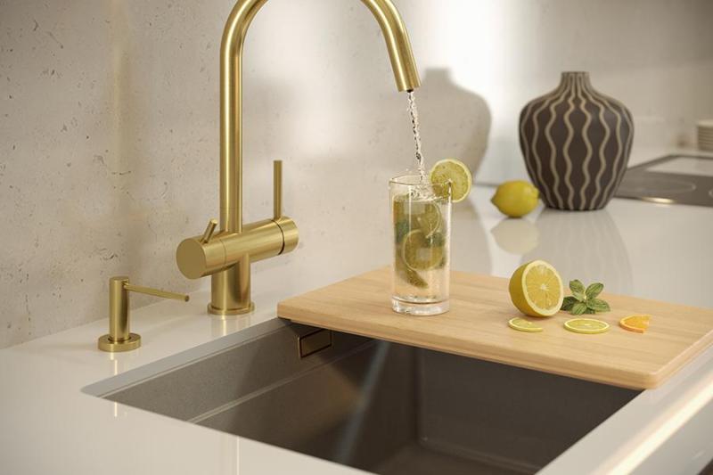 Quadri Newport II granite undermount beige sink 560x450mm with copper plug and drain cap 1208971764