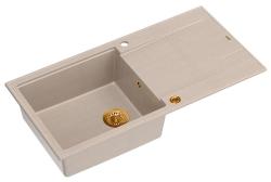 Quadri Luton beige granite built-in sink with reversible draining board 100x50cm with copper plug 1208971770