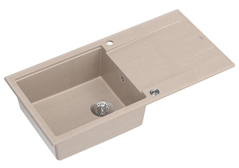 Quadri Luton pearl beige granite built-in sink with reversible drainer 100x50cm with stainless steel plug 1208971772