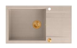Quadri Luton beige granite large built-in sink with reversible draining board 86x50cm with copper plug 1208971773