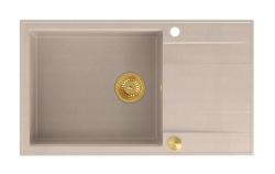 Quadri Luton beige granite large built-in sink with reversible draining board 86x50cm with gold plug 1208971774