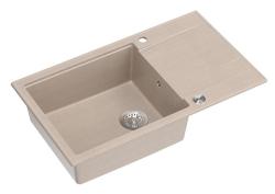Quadri Luton beige granite large countertop sink with reversible drainer 86x50cm with stainless steel plug 1208971775
