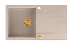 Quadri Luton beige granite built-in sink with reversible draining board 86x50cm with copper plug 1208971777