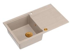 Quadri Luton beige granite built-in sink with reversible draining board 86x50cm with copper plug 1208971777