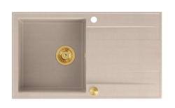 Quadri Luton beige granite built-in sink with reversible draining board 86x50cm with golden plug 1208971778