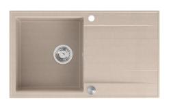 Quadri Luton beige granite built-in sink with reversible draining board 86x50cm with stainless steel plug 1208971779