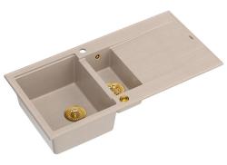 Quadri Luton pearl beige granite countertop 1.5 sink with draining board reversible 100x50cm with gold plug 1208971793